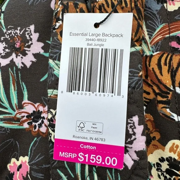 Vera Bradley Essential Backpack Bali Jungle Tiger NWT - Picture 7 of 12